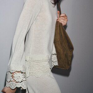 Zara Guipure Combination T-Shirt Size M